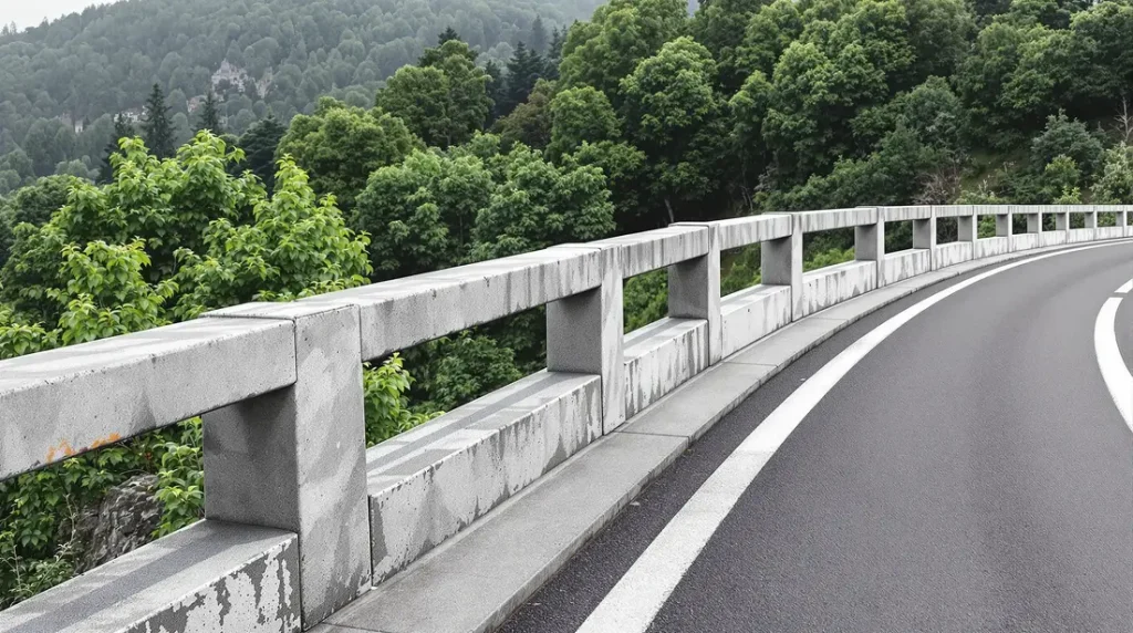 Concrete bridge rail with rigid profile and minimal dynamic deflection